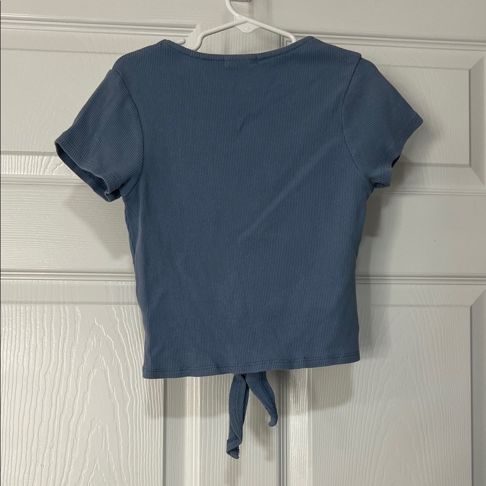 Blue Tie-Front Ribbed Top - Picture 2 of 3